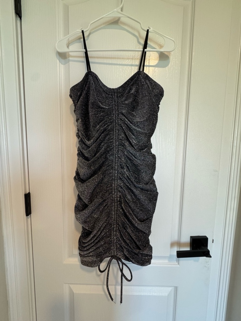Sparkle Ruched Silver-Gray Slip Dress